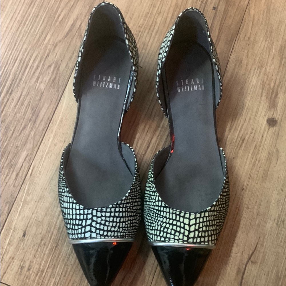 Stuart Weitzman Black and White Loafers with D'Orsay Design